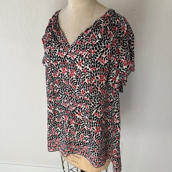 MAX STUDIO | Women’s Flutter Sleeve Top Faux Tie Multicolor Floral Blouse NEW XL - Picture 1 of 9